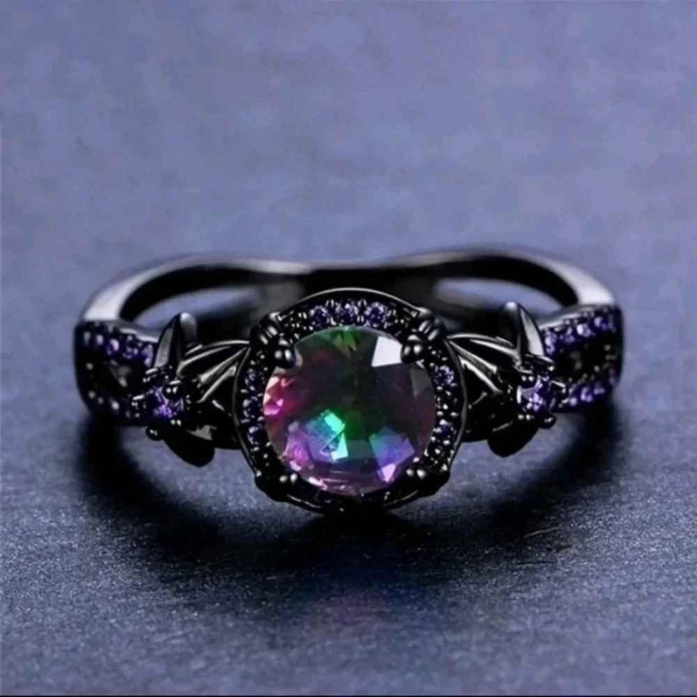 Women's black and purple moon stone faux jewel jewelry detailed Gothic Style